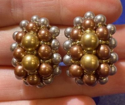 Neu Exquisite Joan Rivers Goldfarben Cluster Perlen Ohrclips DD5