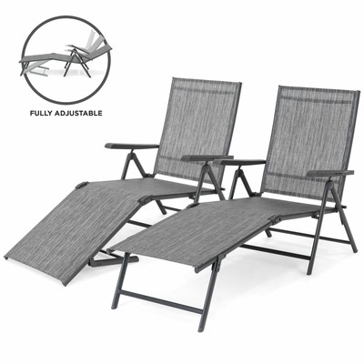 2PC Set Gray Adjustable Outdoor Patio Chaise Recliner Lounge Chairs Patio Pool  eBay