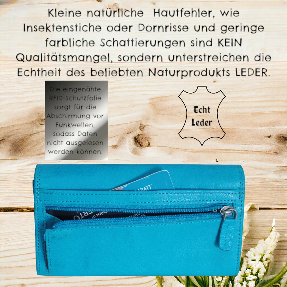 flevado Große Damengeldbörse RFID Schutz Echt Leder Doppelnaht Farbe wählbar - Bild 4 von 4