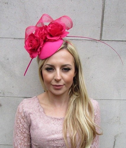 Hot Pink Rose Flower Feather Pillbox 