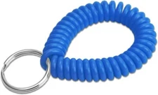  2” Spiral Wrist Coil with Steel Key Ring, Flexible Wrist Band Key 1 Pack Blue