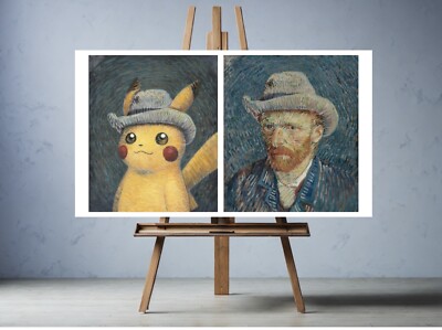 POKÉMON VAN GOGH PIKACHU GREY FELT HAT POSTER PRINT CUSTOM 17x11