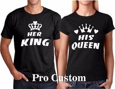 HER KING HIS QUEEN WHITE DESIGN Couple matching funny cute T-Shirts S-5XL