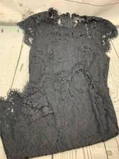 Womens Retro Floral Lace Slim Evening Cocktail Mini Dress Black Med