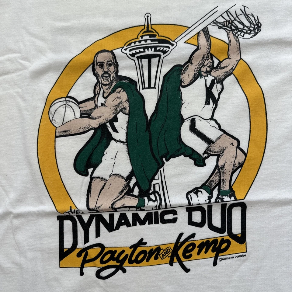 RARE! Vintage 90s NBA Seattle SuperSonics Dynamic Duo Peyton And Kemp￼ Shirt 2XL - Image 2 of 4