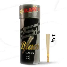 RAW Cones Black 1-1/4 Size | 50 Pack | Natural Pre Rolled Rolling Paper