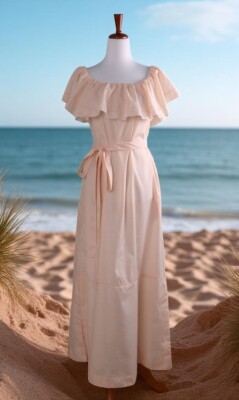 LISA MARIE FERNANDEZ $895 Off Shoulder Belted Cotton Maxi Dress Size 4 US 8 / 10