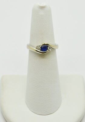 14k White Gold Blue Gem & Diamond Details Ring SZ 5.75 #GOLD-3555