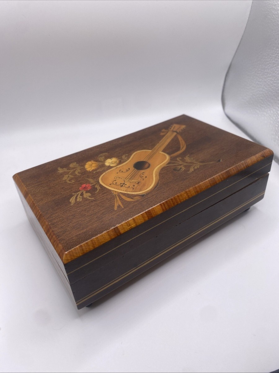 Vtg Reuge Jewelry Music Box Love Story Swiss Musical Move Guitar