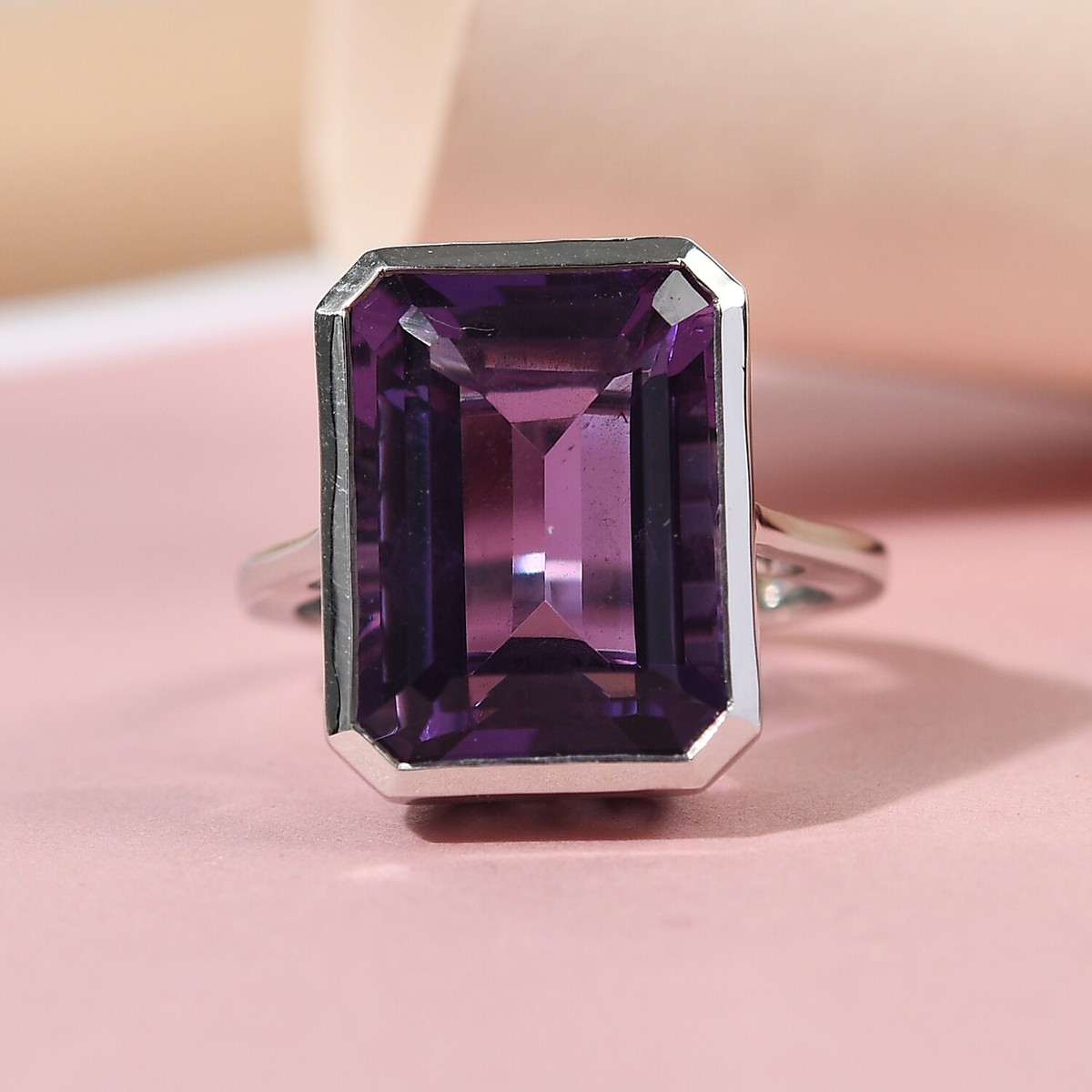 Huge!! 11.50ctw Lusaka Amethyst Solitaire Ring Platinum