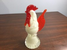 Vintage Murano Style Hand Blown Glass Rooster Sculpture Red  White