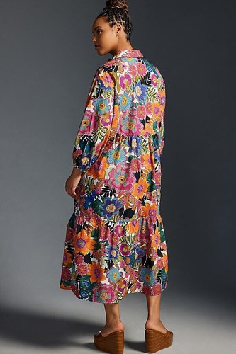 NWT Anthropologie Maeve The Bettina in Orange Floral Cotton Shirt Dress XXS - Picture 9 of 9