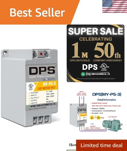 Digital Phase Converter 2HP 220V 3-Phase Power Compact Motor Operation