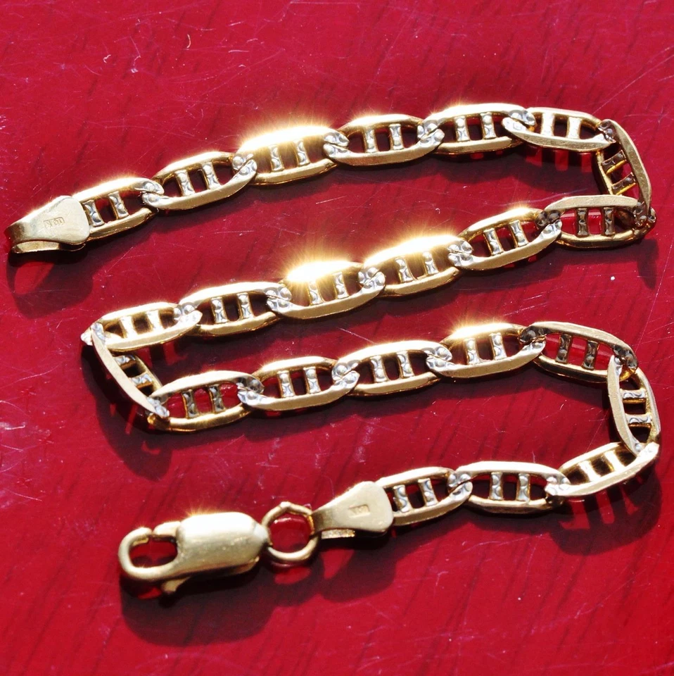 10k multi tone-gold bracelet 7.5" mariner link chain Italian handmade 4.15gr - Image 2 of 4