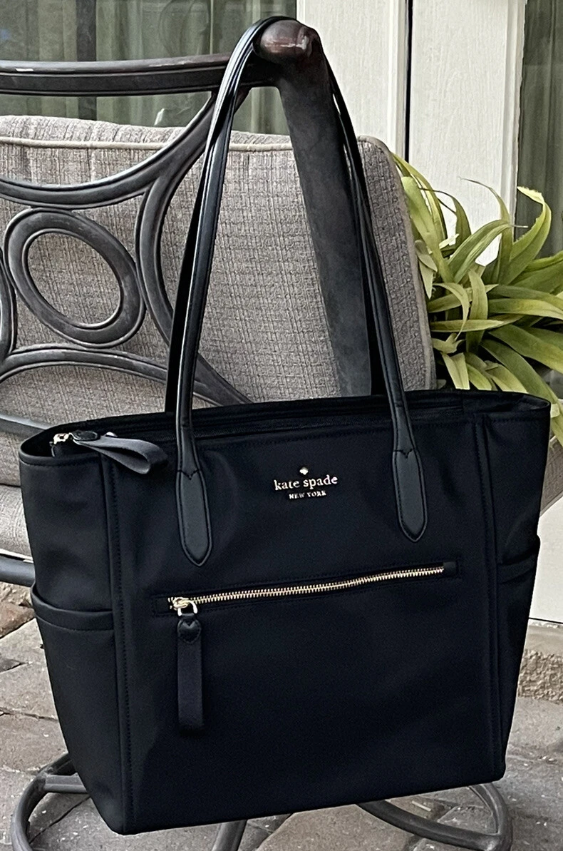 KATE SPADE CHELSEA NYLON LARGE BLACK TOTE BAG ZIP SHOULDER TRAVEL PLANE  CARRYALL