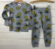 HANNA ANDERSSON Sz 90 - 3y Pajama Pants Top Set Gray Pineapple Fruit Organic