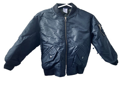 Boys BOMBER Jacket 4/5 Old Navy Solid Black Full Zip Quilted Lined