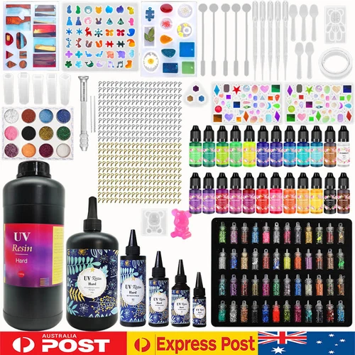 Hard UV Resin Glue Crystal Clear Color Pigment Epoxy 489Pcs Mold Jewelry Casting