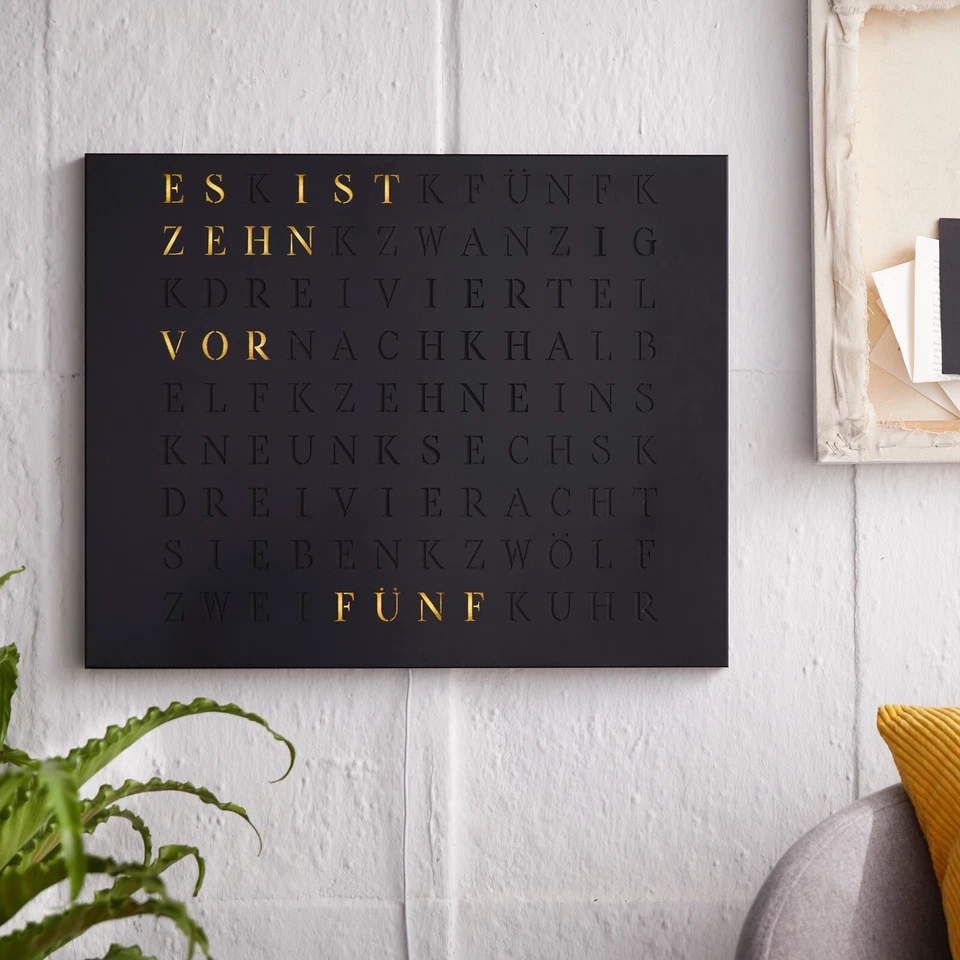 WordClock Jupiter Stahl in matt Schwarz - LED Wanduhr- elegante Designer Wortuhr - Bild 3 von 4