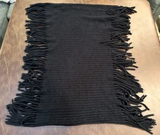 Akira One Size Ribbed Black Infinity Acrylic Knit Scarf with Fringe