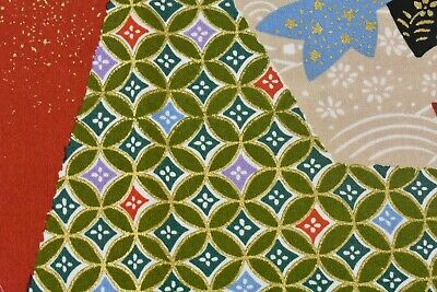 By 1/2 Yd, Vintage, Oriental with Metallic-Gold on Red Cotton