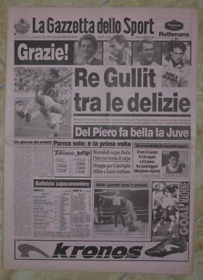 Gazzetta Dello Sport 19 Septembre 1994 - Gullit, Milan, Del Piero - Original