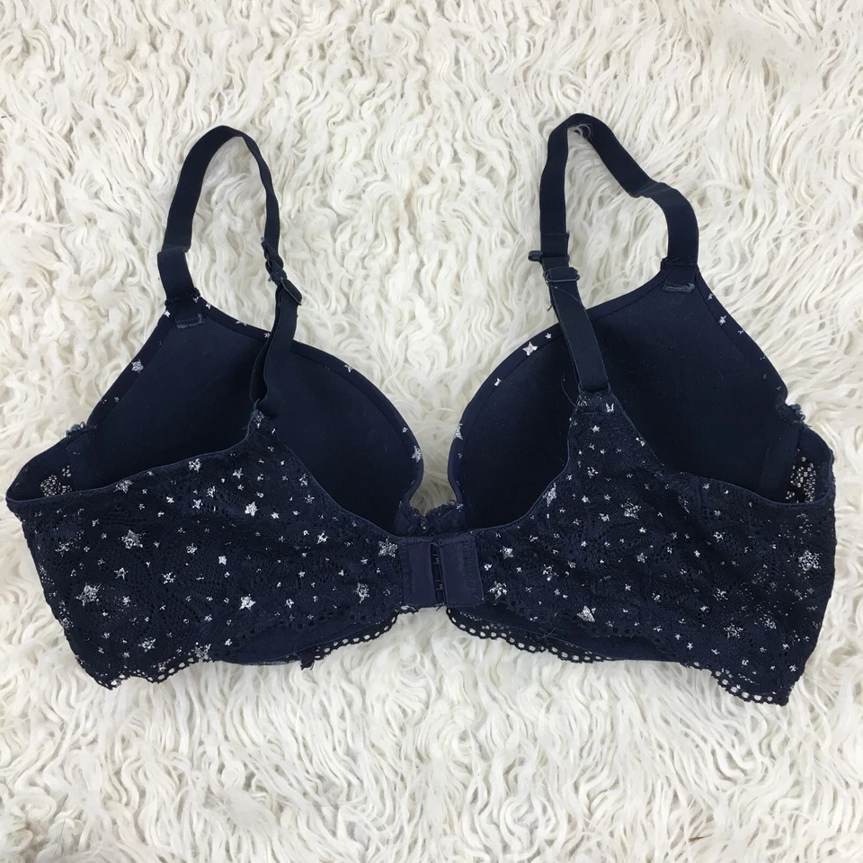Женский бюстгальтер без границ размер 34D темно-синий серебристый звездный с легкой подкладкой футболка - Изображение 2 из 4