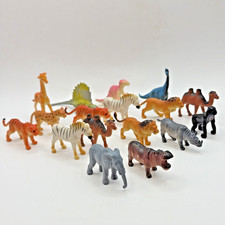 VTG Lot 17 Small Plastic Safari Zoo Wildlife Dinosaur Action Toys Good Condition
