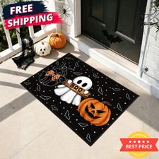 Halloween Doormat Indoor Black Cat Ghost Pumpkin Welcome Entryway Non Slip Rug