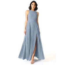 NEW Azazie Lindie Maxi Dress Size 22 Dusty Blue Pleated Bridesmaid Formal NWT