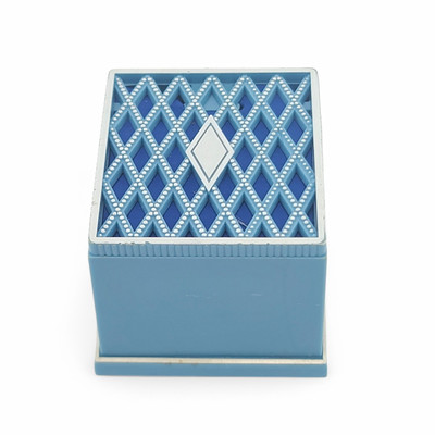 Vintage Wedding Ring Presentation Box Blue White Diamond Pattern Marshall Mich