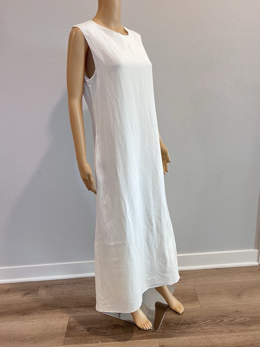 ZARA WOMEN LINEN BLEND MIDI DRESS ZW COLLECTION OYSTER WHITE
