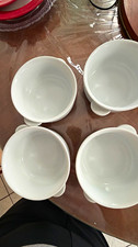 Everyday White Porcelain Soup Bowls w/ Side Handles Set of 4, Microwave Safe