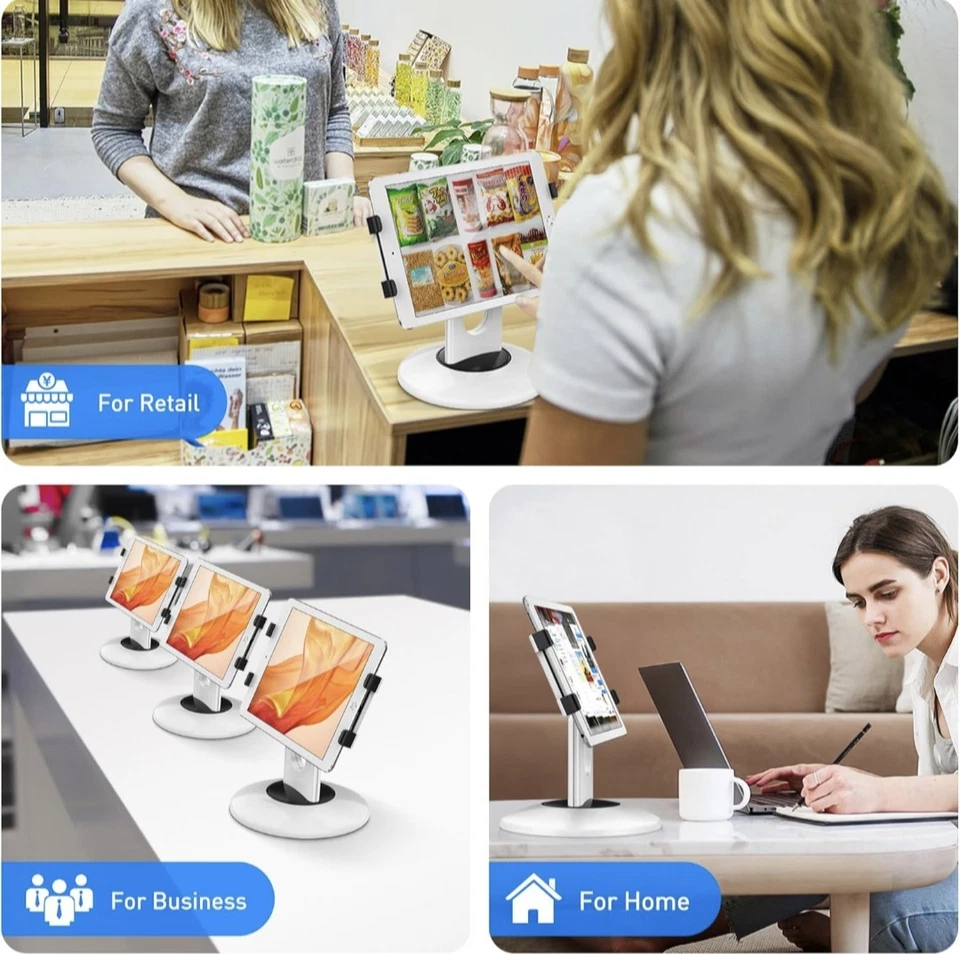 Retail Kiosk iPad Stand 360° Rotating Commercial POS Tablet Stand White - Image 3 of 4