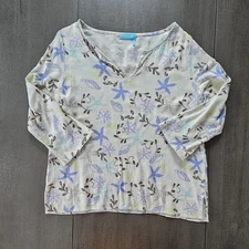 Fresh Produce Starfish Sand Dollar 3/4 Sleeve Gauze Top Shirt Sm Coastal Beach