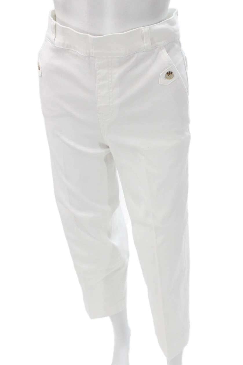 Spanx Women Capri Pants White Cotton Button Size S