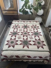 Vintage Patchwork Quilt Carpenters Star Hand Quilted Cottage Coverlet 84x84