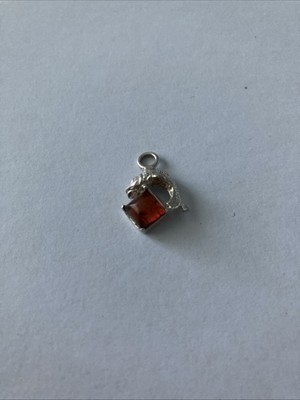 SS 925 Fish Wrapping Squared Amber Stone Charm.
