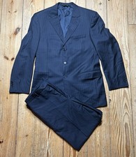 Jos A Bank Signature 43 L navy pinstripe pleat cuff 100 wool business suit