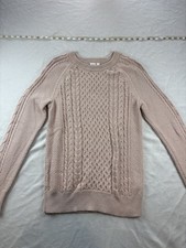 Gap Beige Cotton Cable-Knit Pullover Sweater Crew Neck Raglan Sleeve Women's S