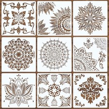 9 Pack 12x12 Inch Large Mandala Stencils Painting Templates for Wood Fabric