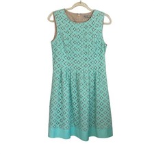 Eliza J Aqua Mint Green Geometric Eyelet Lace Fit & Flare Dress Sleeveless Sz 6