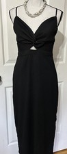 Blue Rain by Francesca's Black Midi Dress Spaghetti Straps Medium Bodycon NWT