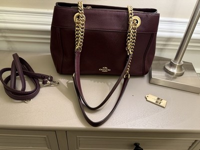 Coach burgundy Pebbled Leather Brooke Carryall Shoulder Bag Chain Strap