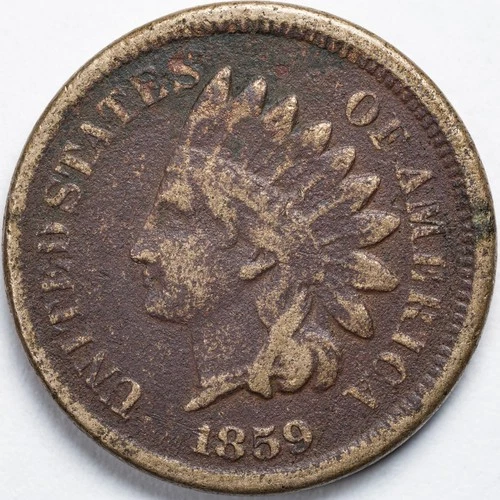 1859 Indian Head Penny Cent Fine (F) Damaged