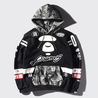 Aape By A Bathing Ape YOUTH XXL Black Gray Camo Hoodie APUNVS Drag 