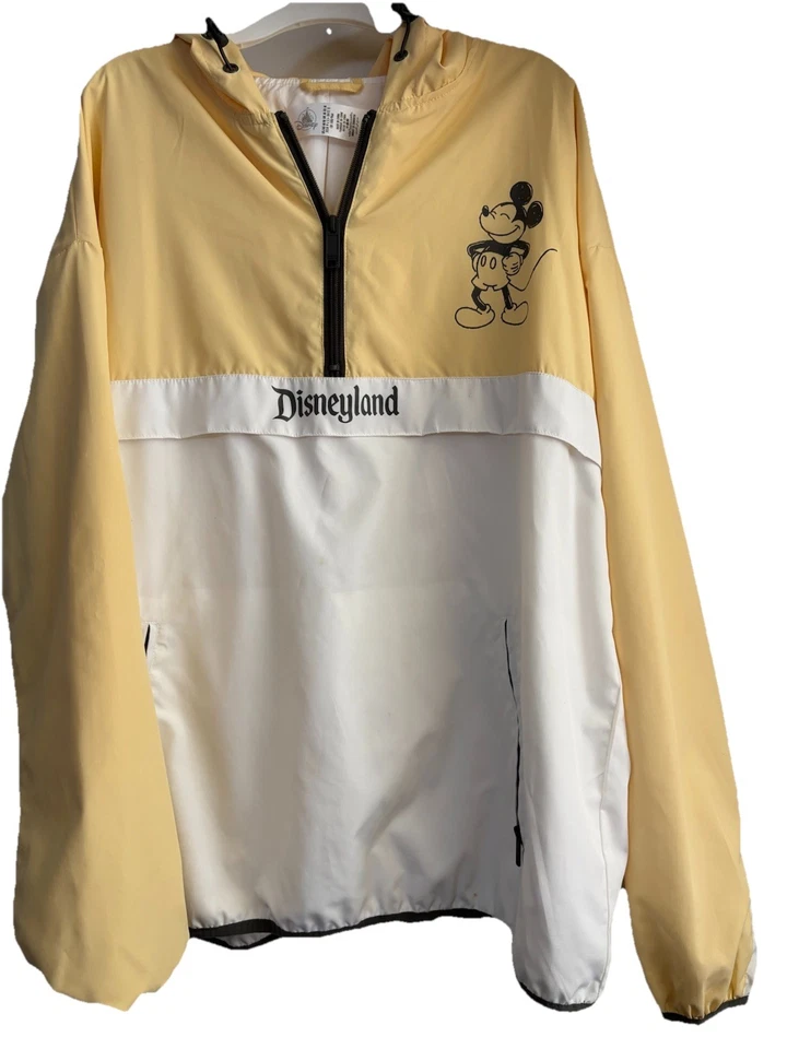 Disneyland Mickey Mouse Amarillo y Blanco Chaqueta Cortavientos con Capucha Bolsillos con Cremallera Foto 2 de 4