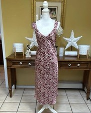 Vtg Lily of France Silky Red White Floral Sleeveless Midi Slip Dress Robe Lrg
