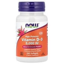 Now Foods Vitamin D-3 5 000 IU 240 Softgels GMP Quality Assured, Kosher