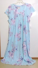 NWT MISS ELAINE LONG NIGHTGOWN-SS-SZ 2X-AQUA BLUE- 78-SOFT COTTON BLEND-POCKETS
